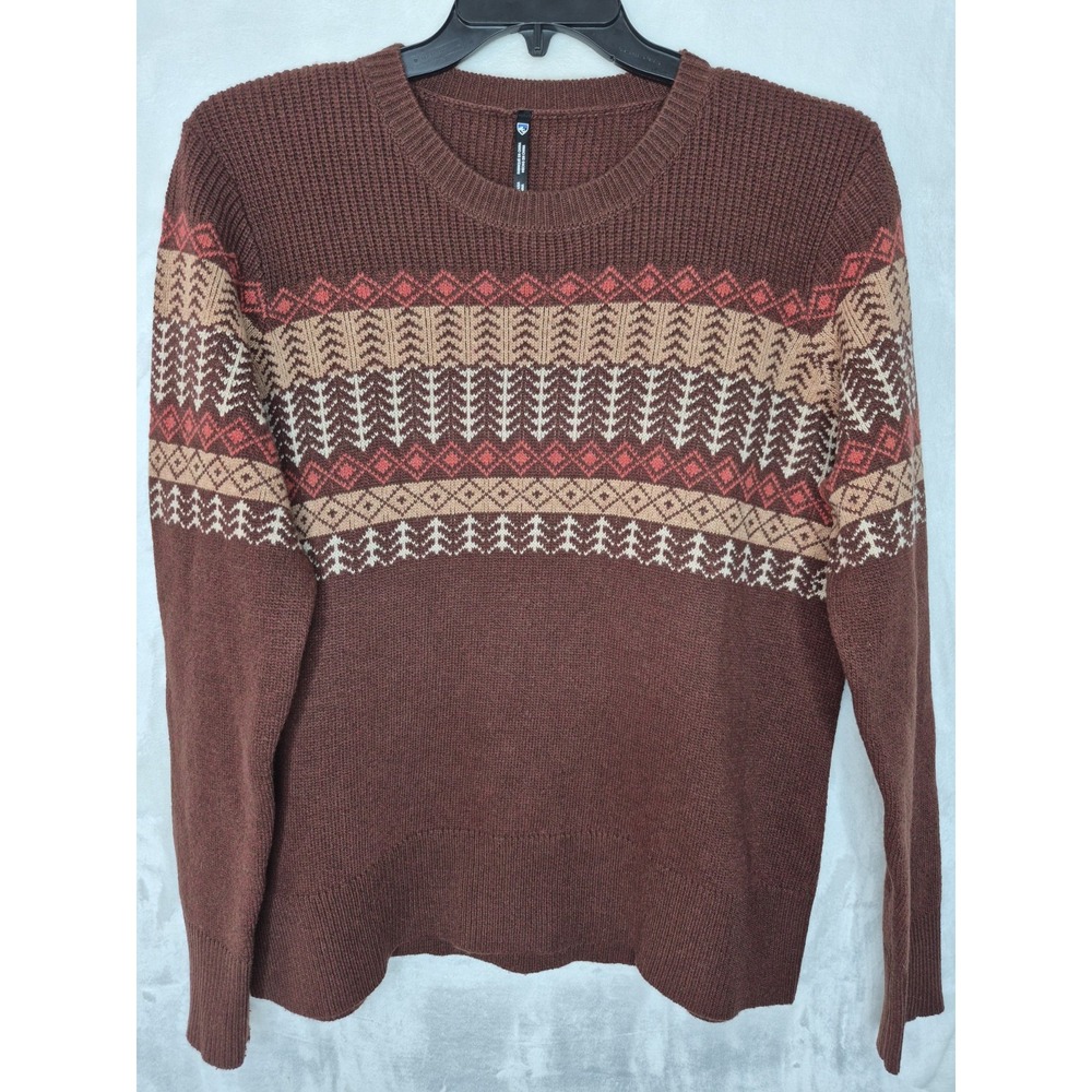 Kuhl Merino Wool Blend Sweater Womens XL Brown Nordic Fair Isle Pullover 24x26